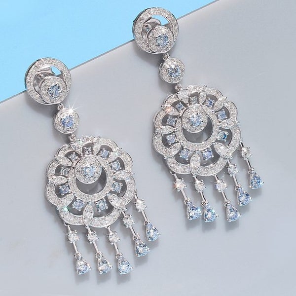 4.08CT DAZZLING NATURAL WHITE & BLUE DIAMONDS 10KT SOLID WHITE GOLD EARRINGS Carousel 2