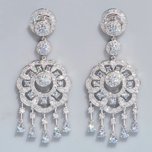 4.08CT DAZZLING NATURAL WHITE & BLUE DIAMONDS 10KT SOLID WHITE GOLD EARRINGS Carousel 1