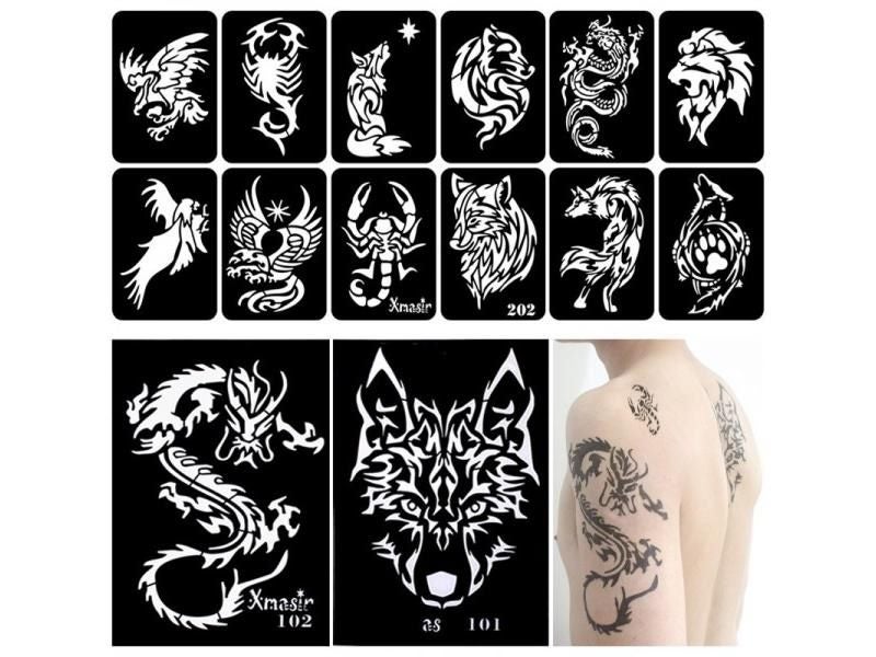 34pcs/Lot Dragon Wolf Tattoo Stencils Template For Men Arm Back Chest Paint Carousel 2