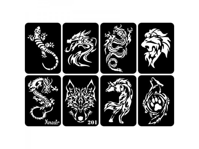 34pcs/Lot Dragon Wolf Tattoo Stencils Template For Men Arm Back Chest Paint Carousel 1