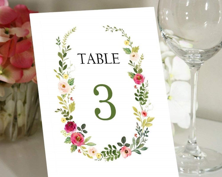 Table Numbers Calligraphy Floral Oval Wreath Elegent Table Cards Decor Carousel 1