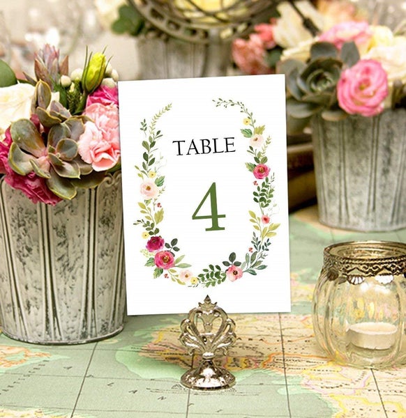 Table Numbers Calligraphy Floral Oval Wreath Elegent Table Cards Decor Carousel 2