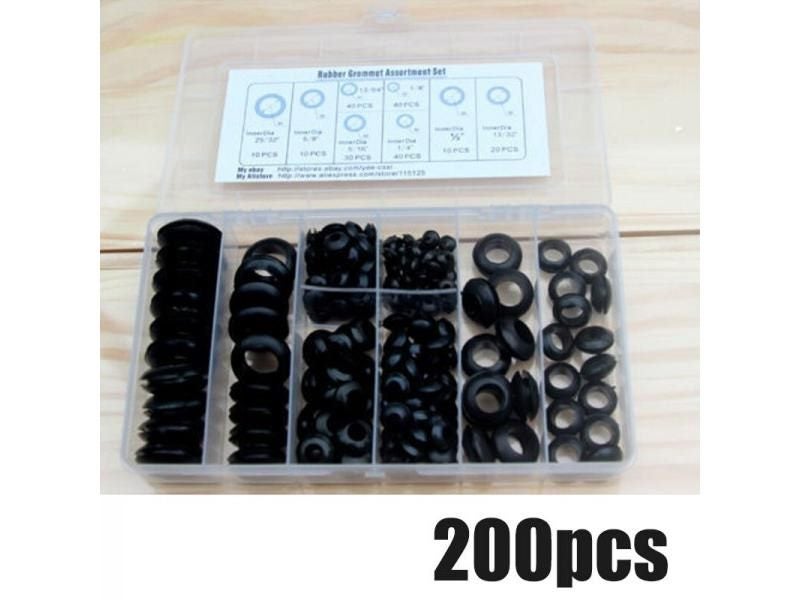 200Pcs/Box Rubber Grommet 8 Sizes Grommet Gasket For Wire Cable Black Carousel 1