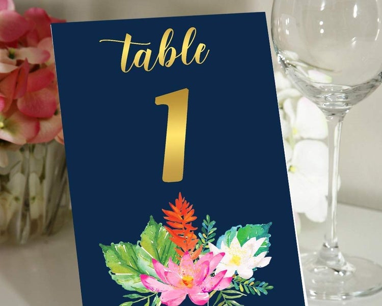 Lotus Floral Border Table Numbers DIY Wedding Reception Table Top Cards Carousel 1