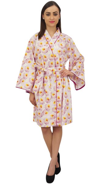 Bimba Women Floral Print Kimono Robe With Belt Wedding Nightwear Cover Up Carousel 1