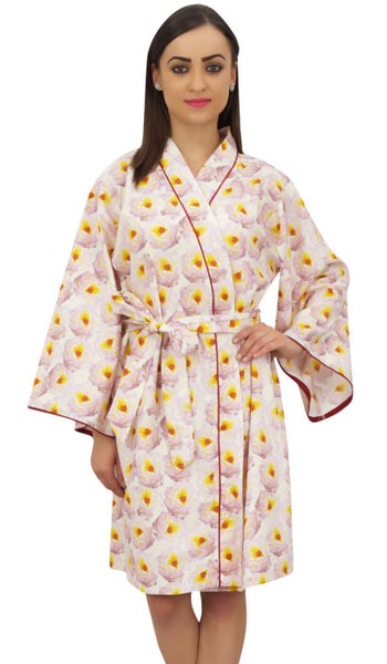 Bimba Women Floral Print Kimono Robe With Belt Wedding Nightwear Cover Up Carousel 2