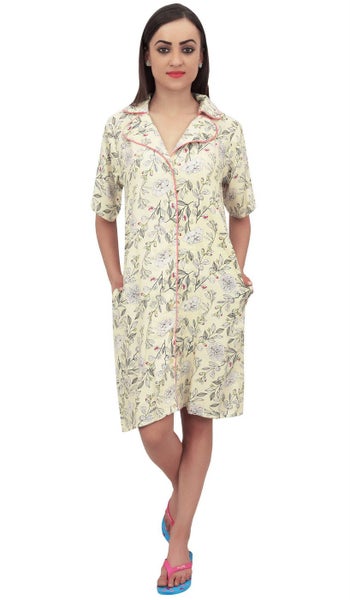 Bimba Light Floral Print Women's Short Sleeve Sleepshirt With Pocket Carousel 1