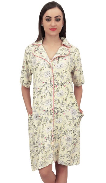 Bimba Light Floral Print Women's Short Sleeve Sleepshirt With Pocket Carousel 2