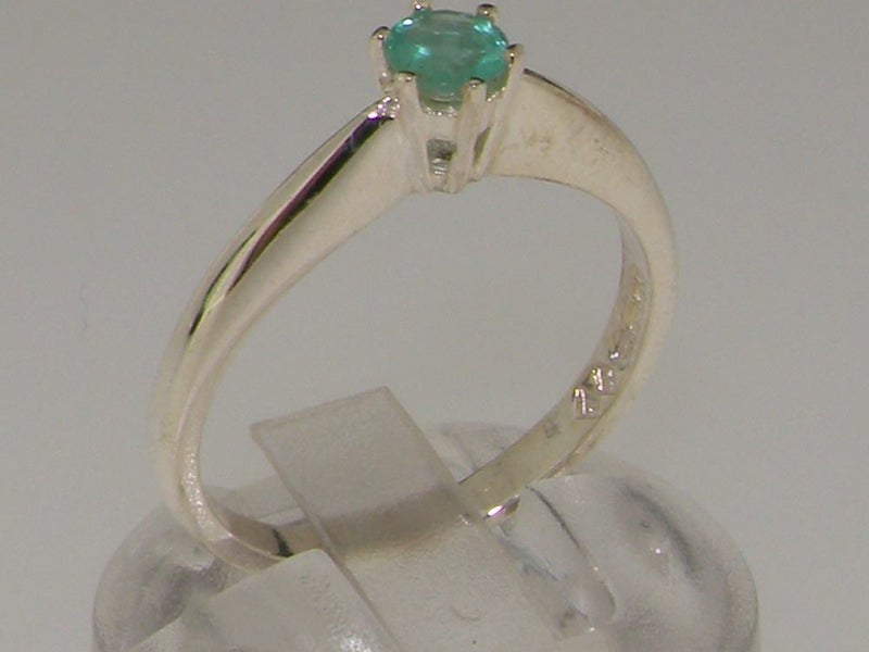 White Gold Natural Emerald Womens Solitaire Ring - Full 18ct Gold UK Hallmark Carousel 1