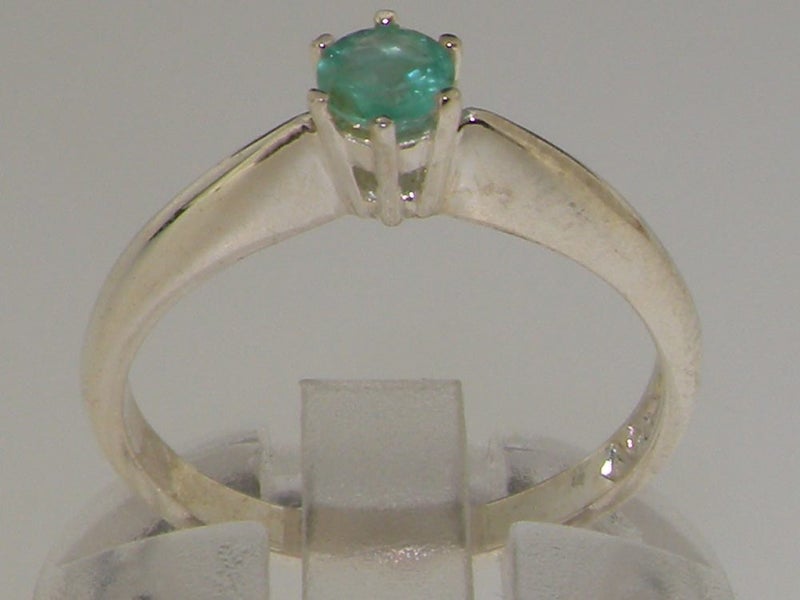 White Gold Natural Emerald Womens Solitaire Ring - Full 18ct Gold UK Hallmark Carousel 2