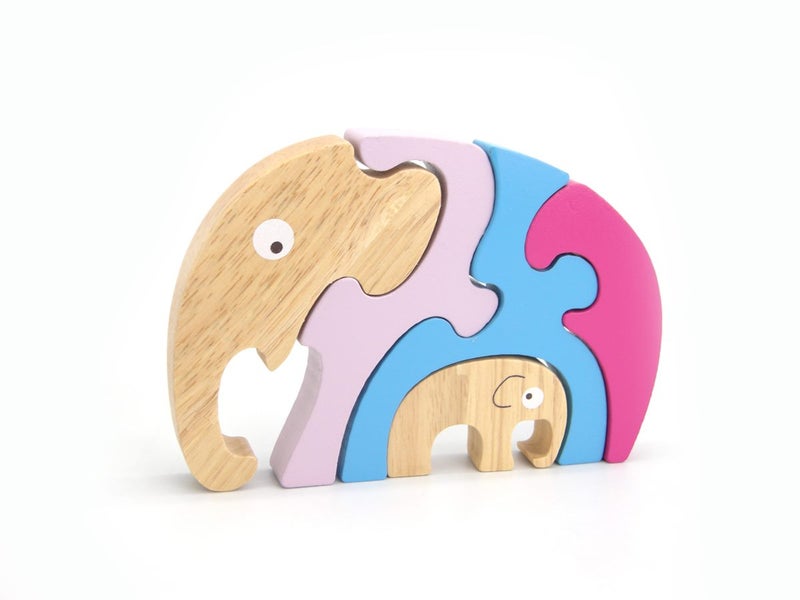 Kaper Kidz - Wooden Stacking Jigsaw - Elephant & Baby Carousel 1