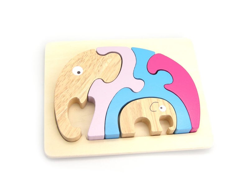 Kaper Kidz - Wooden Stacking Jigsaw - Elephant & Baby Carousel 2