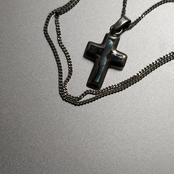 Paua shell cross pendant with silver chain from Optima Carousel 9