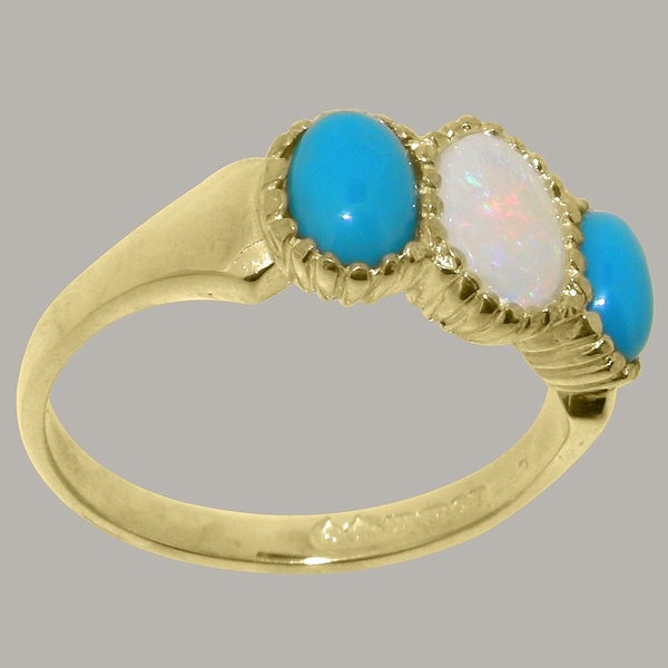 Gold Natural Opal & Turquoise Womens Trilogy Ring - Full 18k UK Hallmark Carousel 2