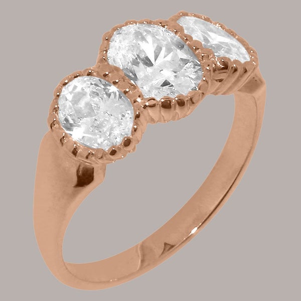 Rose Gold Synthetic Cubic Zirconia Womens Trilogy Ring - Full 9ct UK Hallmark Carousel 1