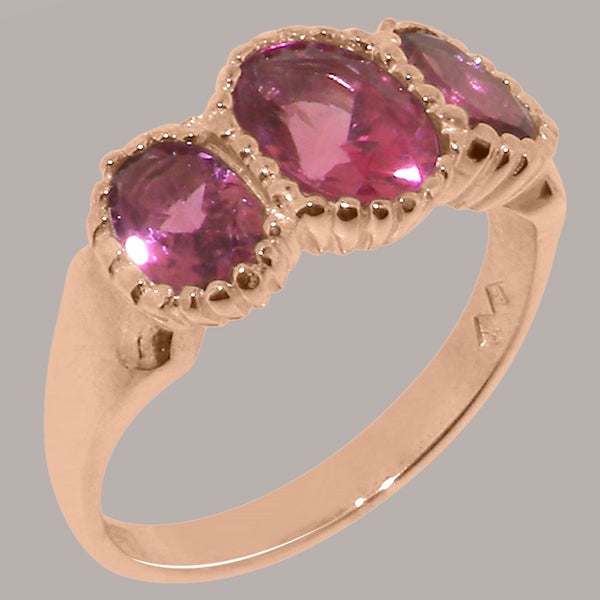 Rose Gold Natural Pink Tourmaline Womens Trilogy Ring - Full Gold UK Hallmark Carousel 1