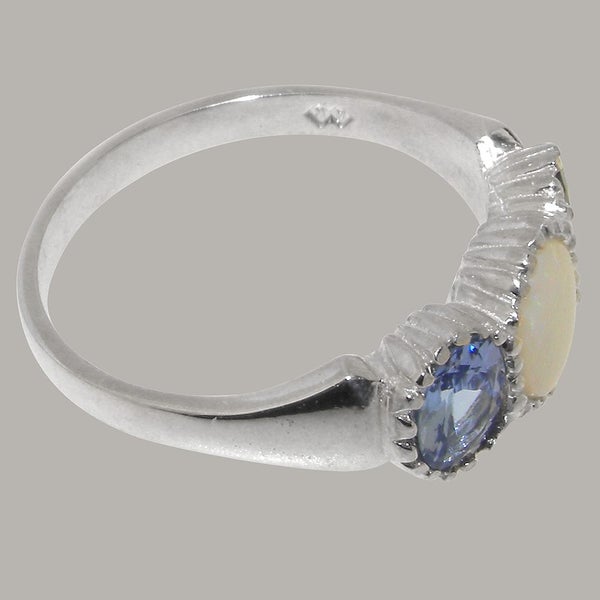White Gold Natural Opal & Tanzanite Womens Trilogy Ring - Full 14k UK Hallmark Carousel 2