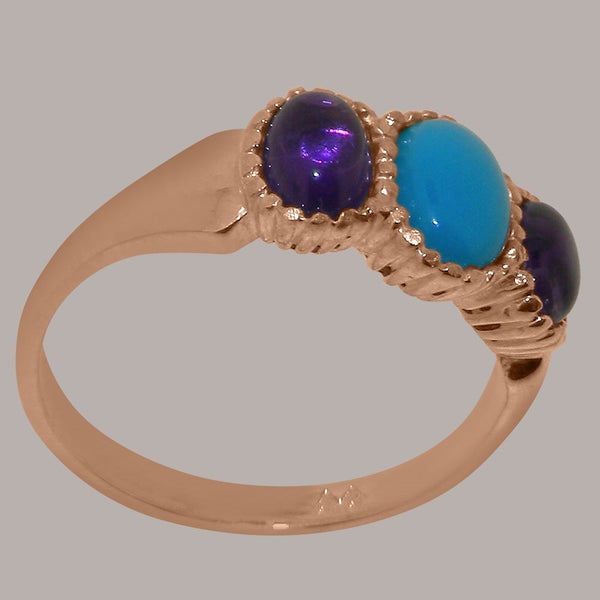 Rose Gold Natural Turquoise Amethyst Womens Trilogy Ring - Full 18k UK Hallmark Carousel 2