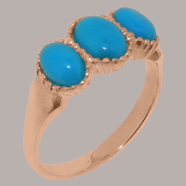 Rose Gold Natural Turquoise Womens Trilogy Ring - Full 18ct Gold UK Hallmark Carousel 1
