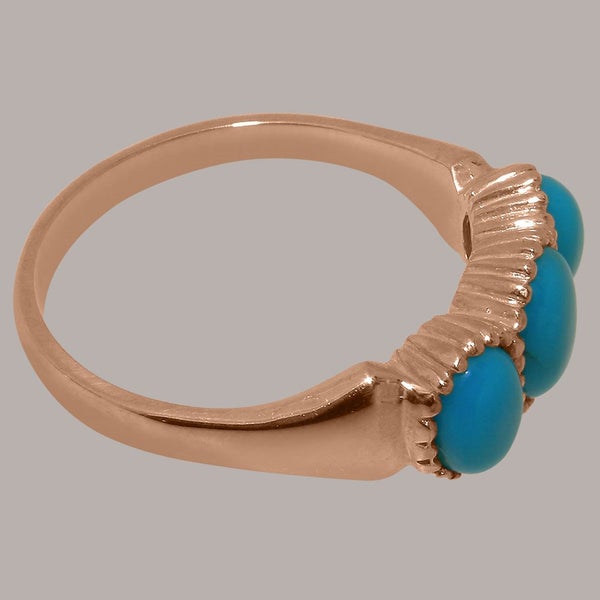 Rose Gold Natural Turquoise Womens Trilogy Ring - Full 18ct Gold UK Hallmark Carousel 2