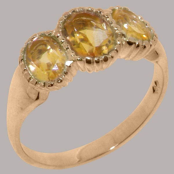 Rose Gold Natural Citrine Womens Trilogy Ring - Full 18ct Gold UK Hallmark Carousel 1