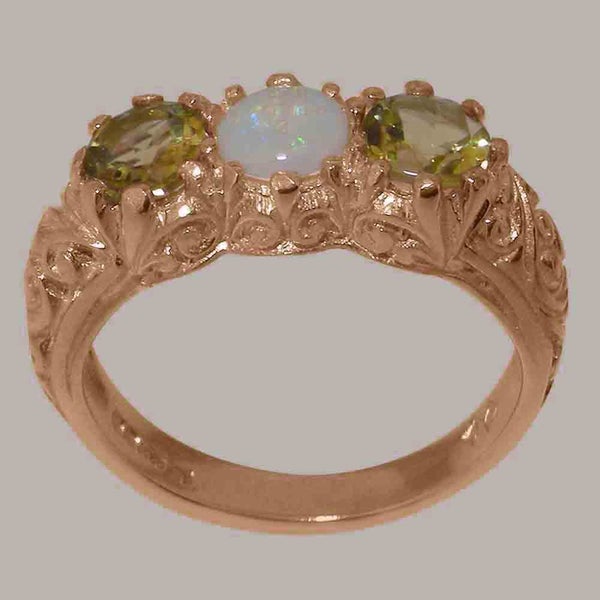 Rose Gold Natural Opal & Peridot Womens Trilogy Ring - Full 9ct UK Hallmark Carousel 1