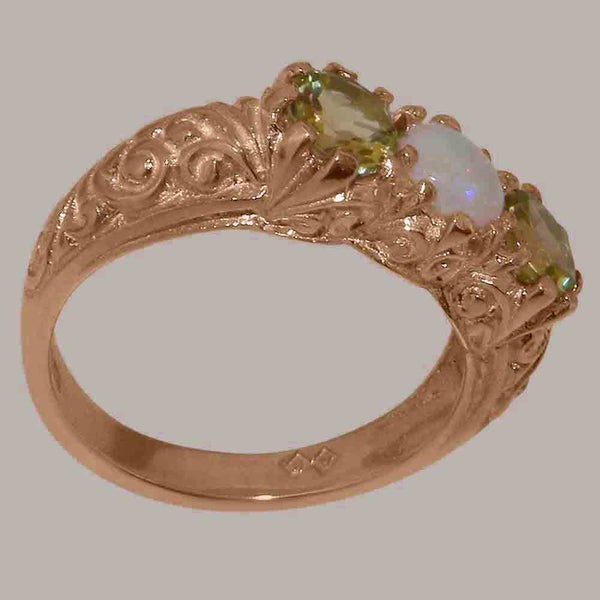 Rose Gold Natural Opal & Peridot Womens Trilogy Ring - Full 9ct UK Hallmark Carousel 2