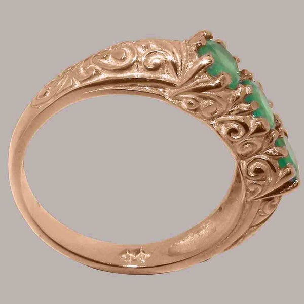 Rose Gold Natural Emerald Womens Trilogy Ring - Full 14ct Gold UK Hallmark Carousel 2