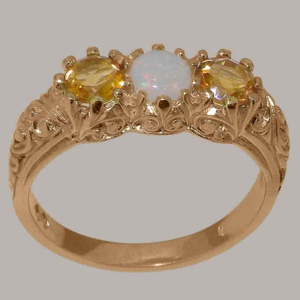Rose Gold Natural Opal & Citrine Womens Trilogy Ring - Full 9ct UK Hallmark Carousel 1