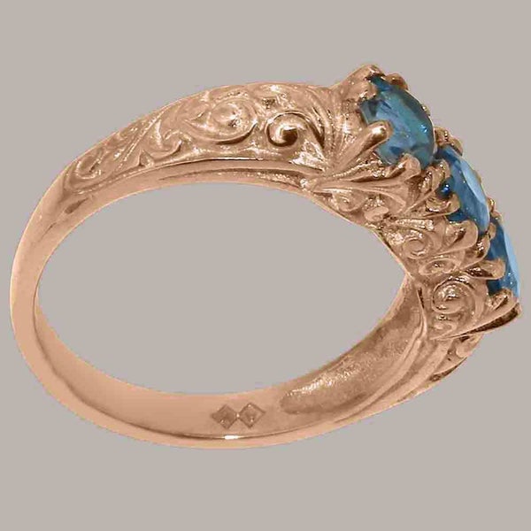 Rose Gold Natural London Blue Topaz Womens Trilogy Ring - Full Gold UK Hallmark Carousel 2