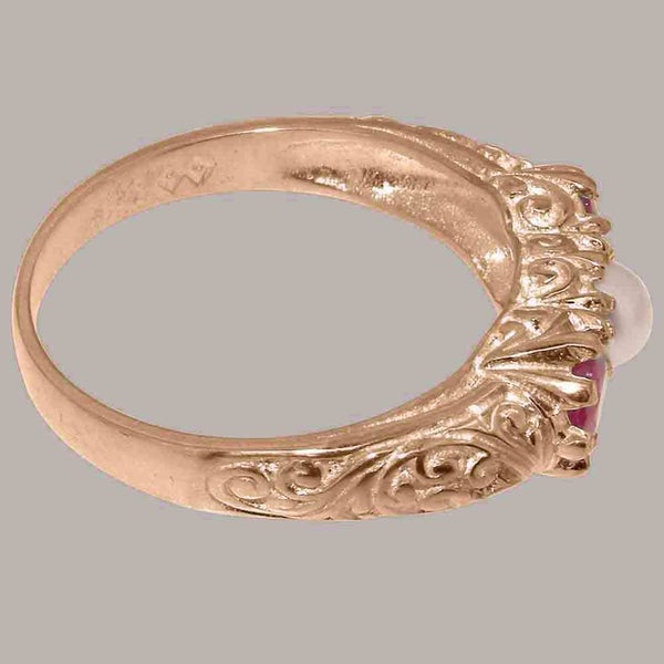 Rose Gold Pearl & Ruby Womens Trilogy Ring - Full 18k UK Hallmark Carousel 2