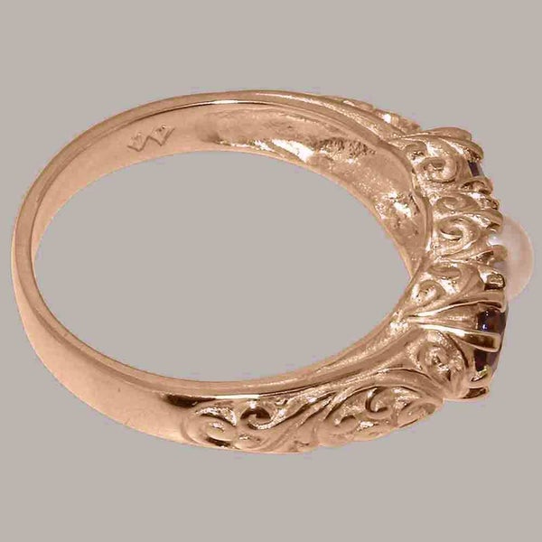 Rose Gold Pearl & Garnet Womens Trilogy Ring - Full 18k UK Hallmark Carousel 2