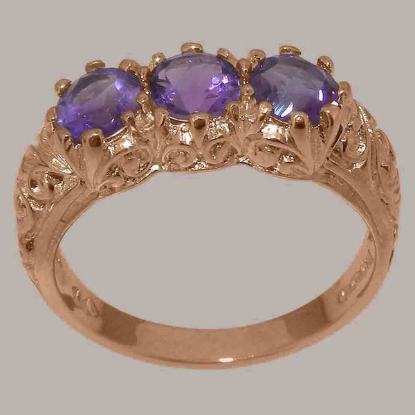 Rose Gold Natural Amethyst Womens Trilogy Ring - Full 9ct UK Hallmark Carousel 1