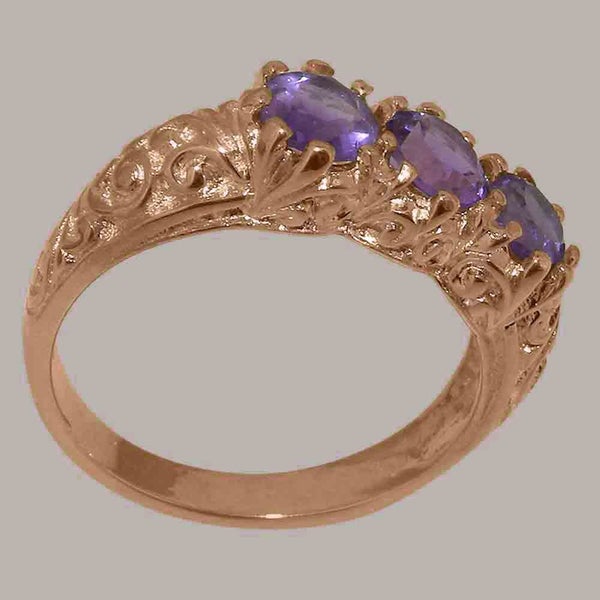 Rose Gold Natural Amethyst Womens Trilogy Ring - Full 9ct UK Hallmark Carousel 2