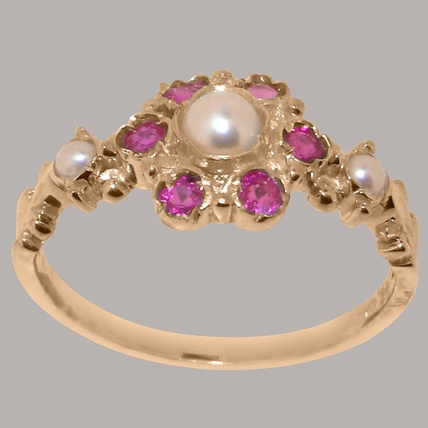 Rose Gold Pearl & Ruby Womens Ring - Full 14k UK Hallmark Carousel 1