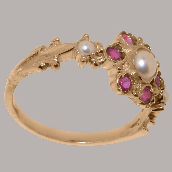 Rose Gold Pearl & Ruby Womens Ring - Full 14k UK Hallmark Carousel 2