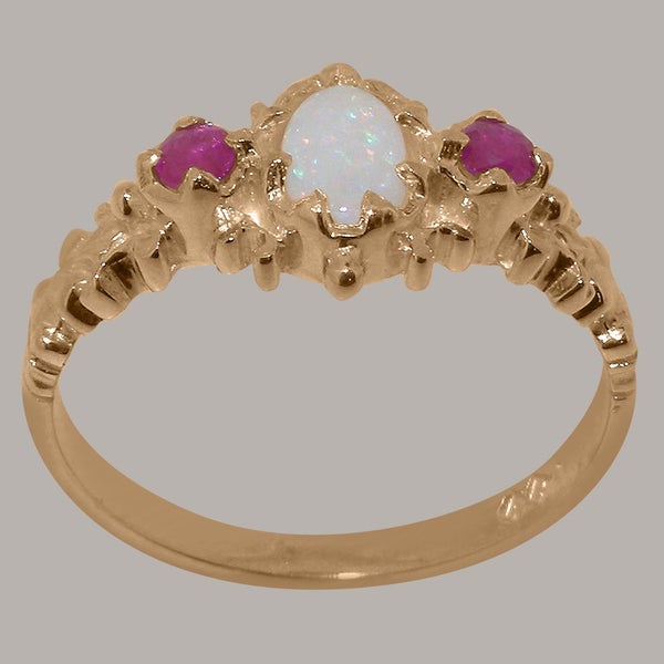 Rose Gold Natural Opal & Ruby Womens Trilogy Ring - Full 18k UK Hallmark Carousel 2