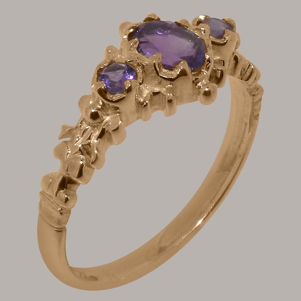 Rose Gold Natural Amethyst Womens Trilogy Ring - Full 9ct UK Hallmark Carousel 1