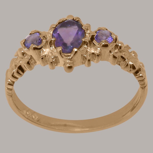 Rose Gold Natural Amethyst Womens Trilogy Ring - Full 9ct UK Hallmark Carousel 2
