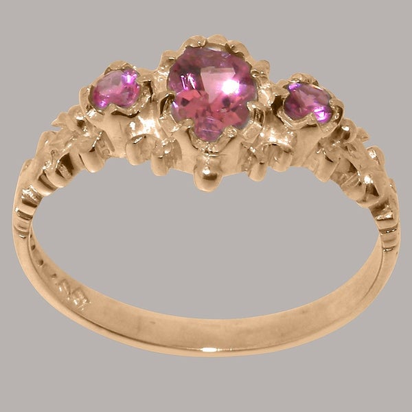 Rose Gold Natural Pink Tourmaline Womens Trilogy Ring - Full Gold UK Hallmark Carousel 2