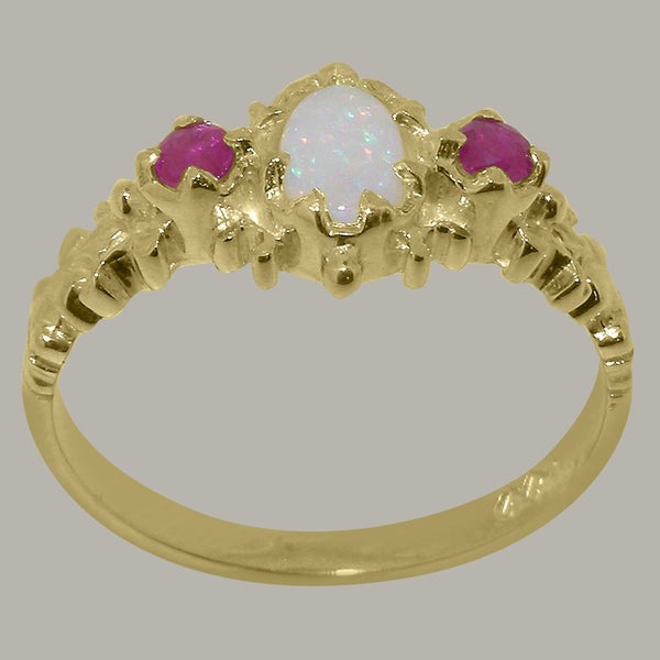 Gold Natural Opal & Ruby Womens Trilogy Ring - Full 14k UK Hallmark Carousel 2