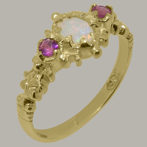 Gold Natural Opal & Pink Tourmaline Womens Trilogy Ring - Full 14k UK Hallmark Carousel 1