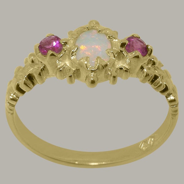Gold Natural Opal & Pink Tourmaline Womens Trilogy Ring - Full 14k UK Hallmark Carousel 2