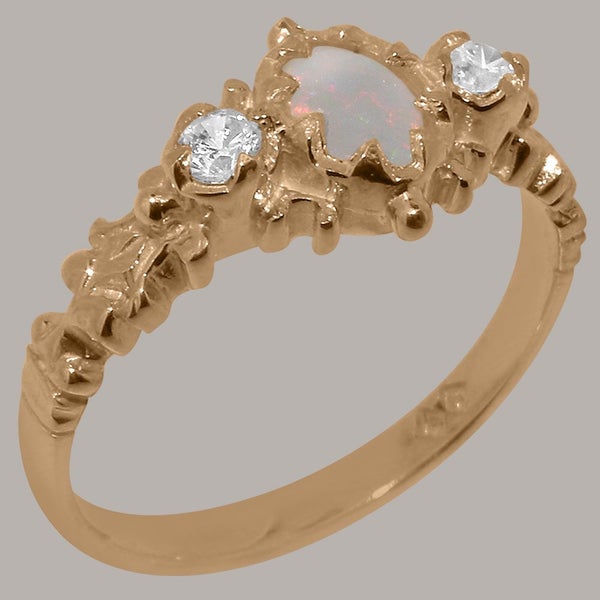 Rose Gold Natural Opal Cubic Zirconia Womens Trilogy Ring - Full 18k UK Hallmark Carousel 1
