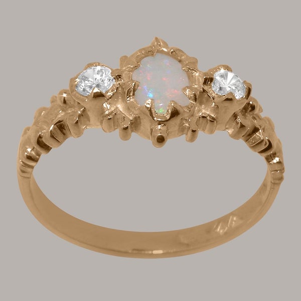 Rose Gold Natural Opal Cubic Zirconia Womens Trilogy Ring - Full 18k UK Hallmark Carousel 2