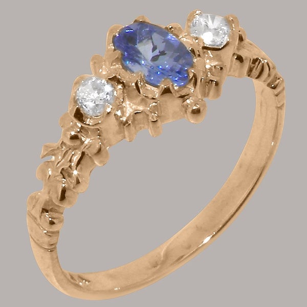Rose Gold Natural Tanzanite & Cubic Zirconia Trilogy Ring - Full UK Hallmark Carousel 1