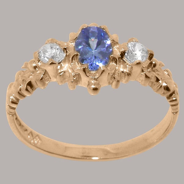 Rose Gold Natural Tanzanite & Cubic Zirconia Trilogy Ring - Full UK Hallmark Carousel 2