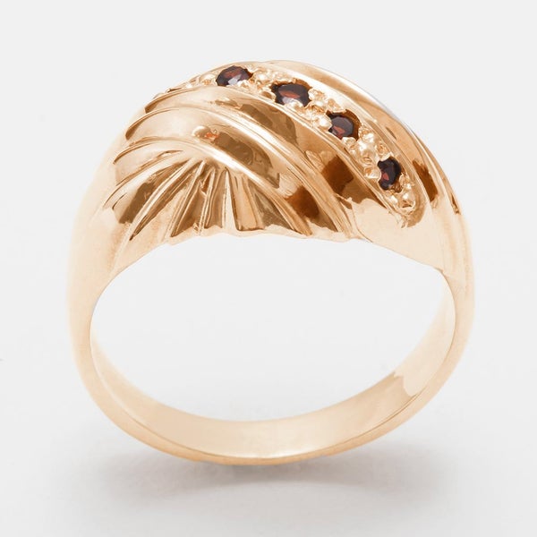 Rose Gold Natural Garnet Womens Band Ring - Full 9ct UK Hallmark Carousel 1