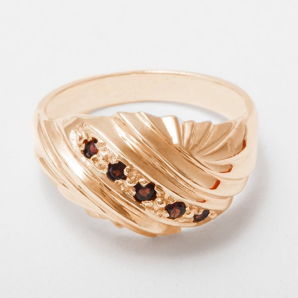 Rose Gold Natural Garnet Womens Band Ring - Full 9ct UK Hallmark Carousel 2
