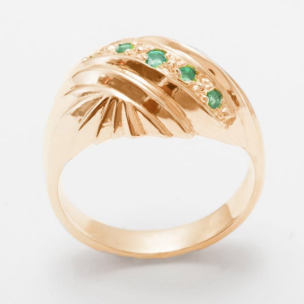 Rose Gold Natural Emerald Womens Band Ring - Full 14ct Gold UK Hallmark Carousel 1